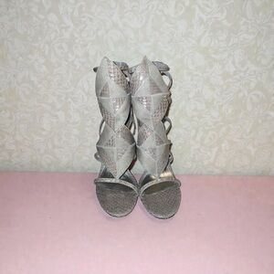 B Brian Atwood Silver Geometric Heels